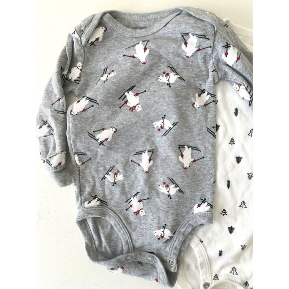NWOT Carter's Boys Bodysuit Rompers Newborn Polar Bear Skiing Trees Holiday 6 Mo - Picture 2 of 4